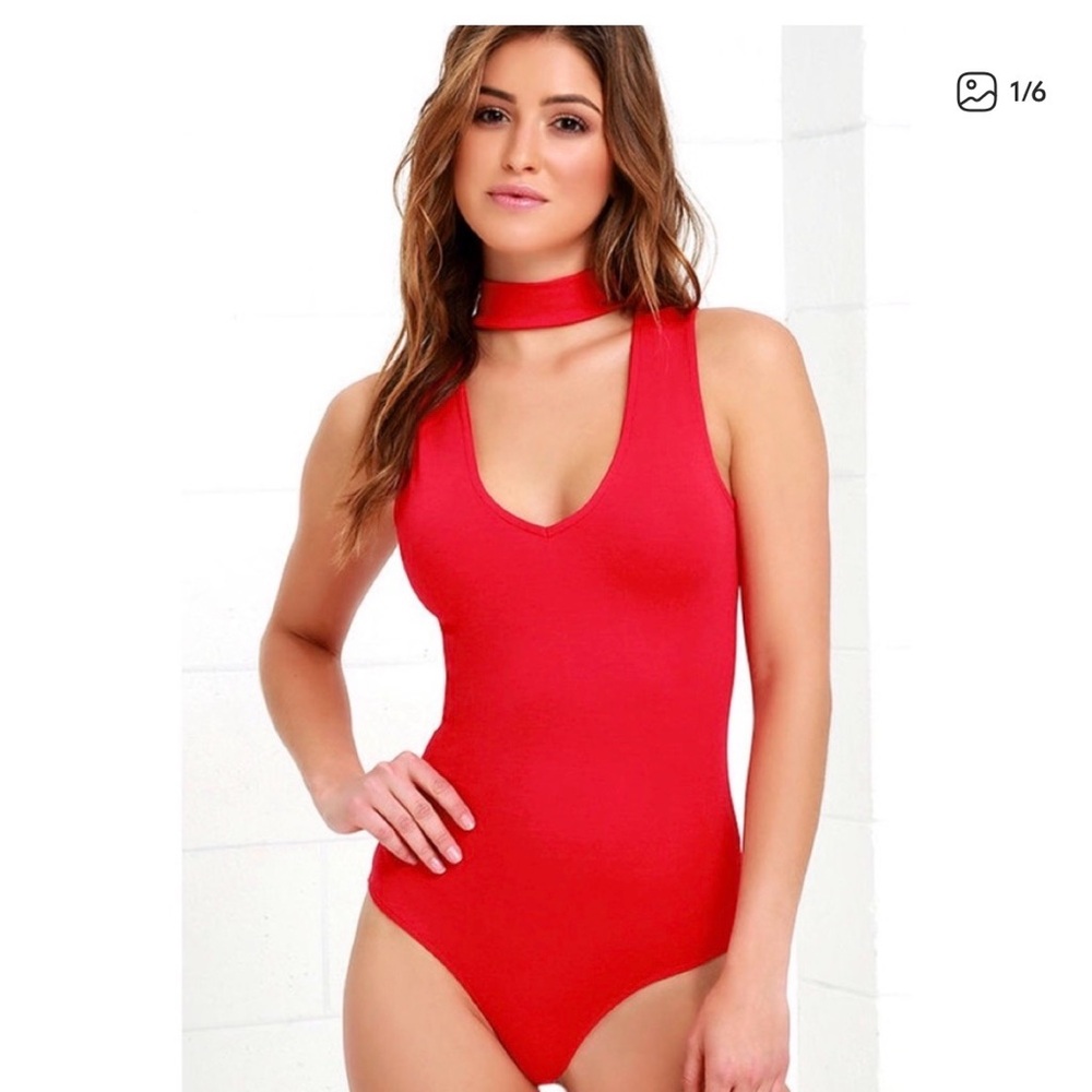 Lulu's Vibrant Red Choker Bodysuit
